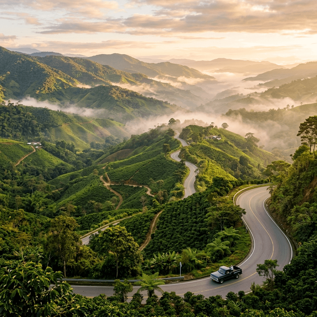 Road through coffee mountains