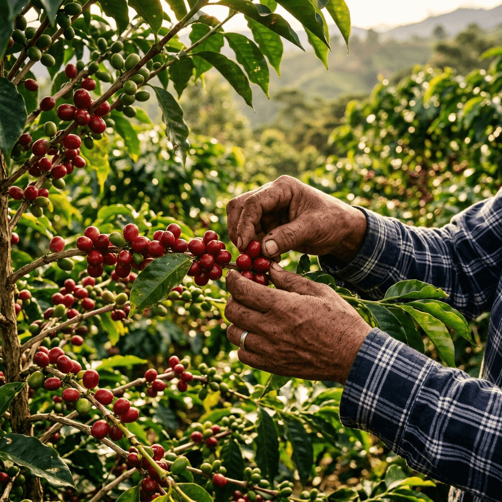 Fresh coffee beans hand-picked